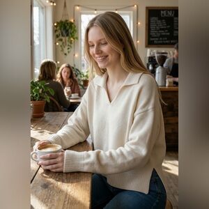 Universal Thread Cotton Cream Collared V-Neck Sweater